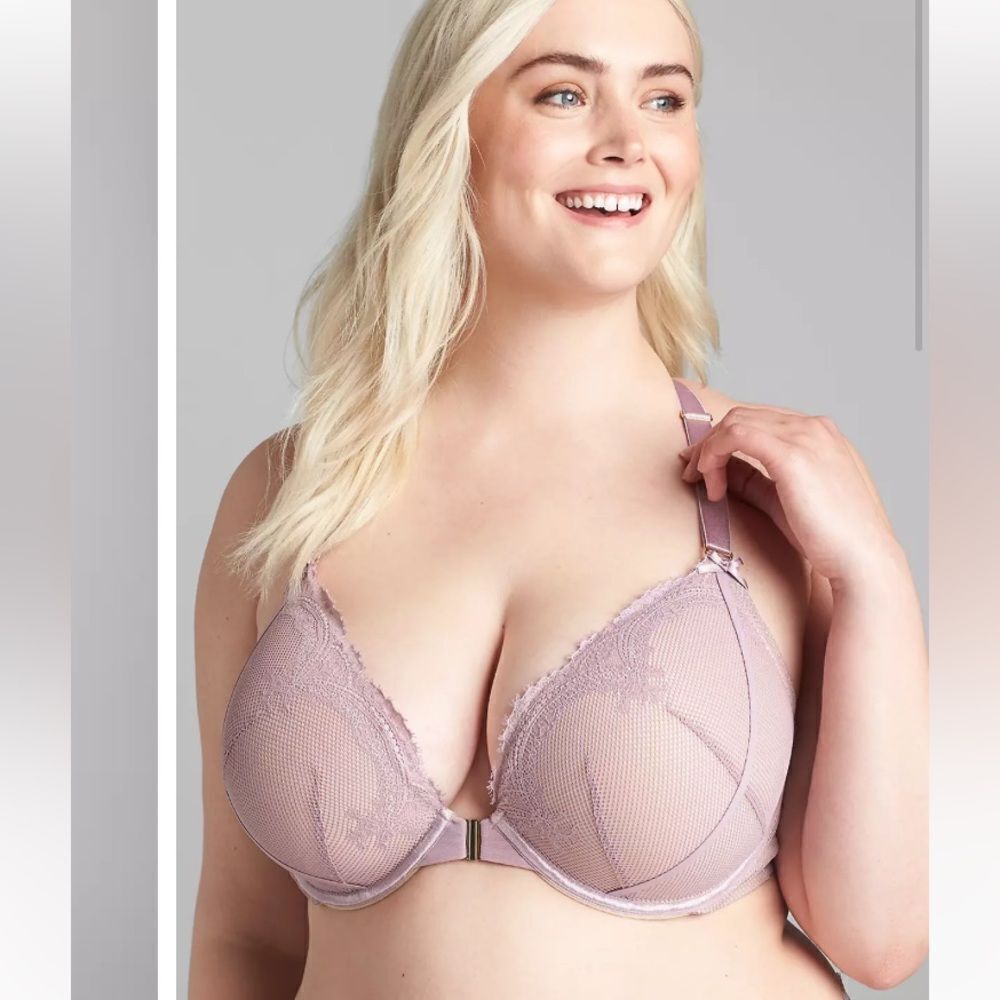 Take 50% OFF- Cacique Push Up Elegant Lace Trim Lavender Bra, Size-44DDD